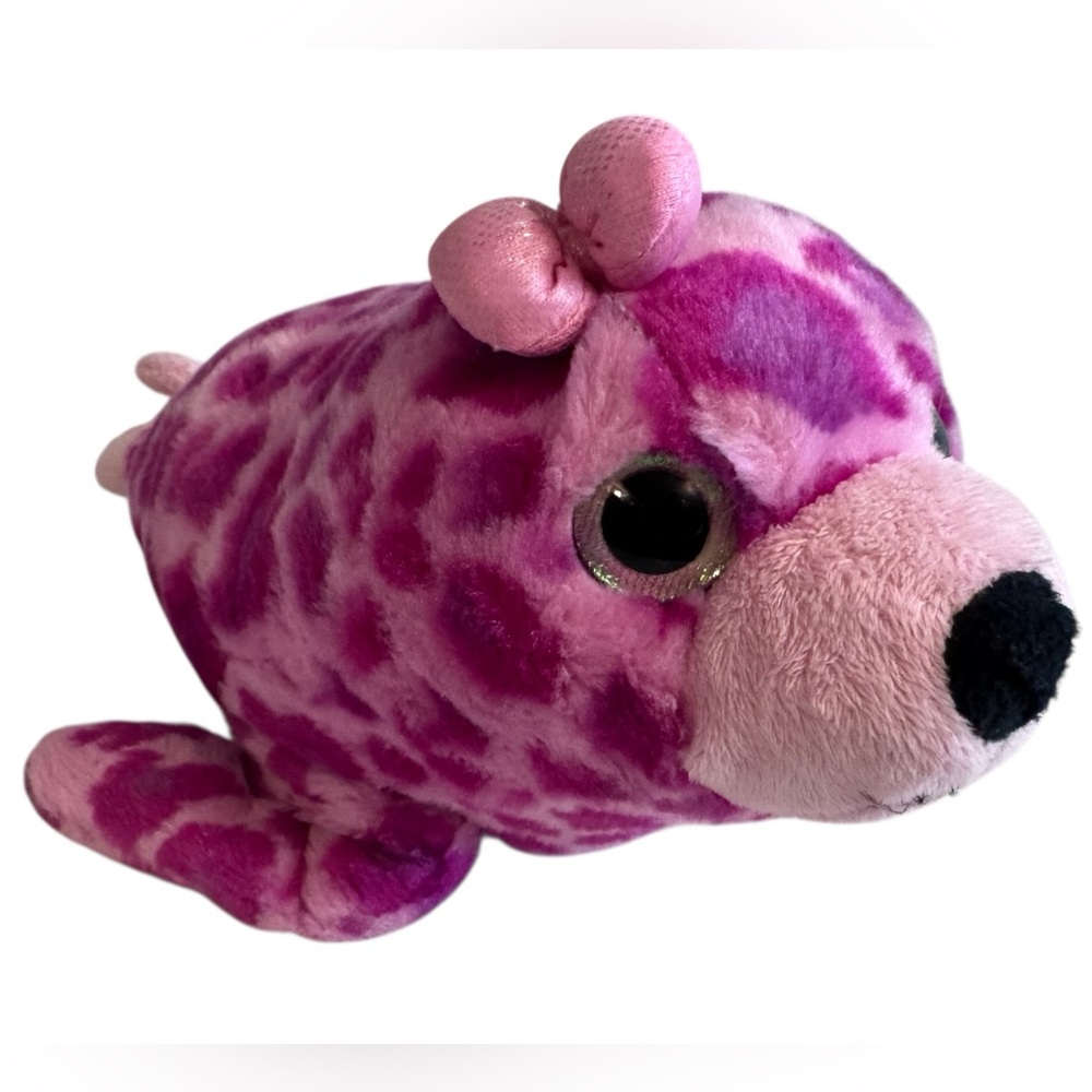 The Petting Zoo 16” pink plush spots leopard seal sea lion bow sparkle eyes